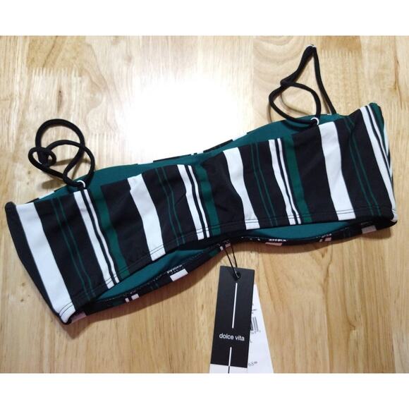 DOLCE VITA Venice Stella Black Green White Stripe Bandeaux Bikini Top Size L - Picture 5 of 8